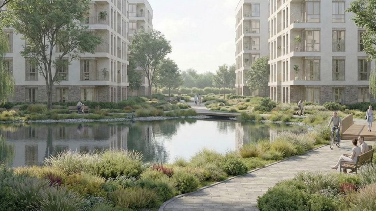 Vision render of the waterside park